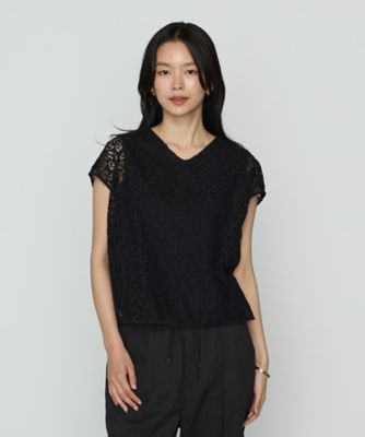 〔　ＴＡＬＬサイズ　〕　リーフ柄ラッセルレース　ブラウス（３４７３ＨＫ１４）