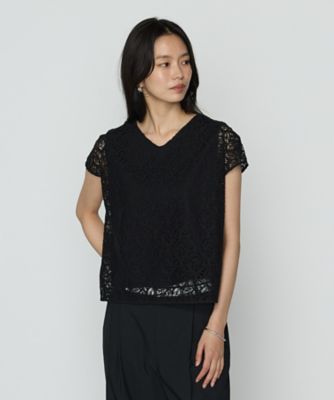 〔　ＴＡＬＬサイズ　〕　リーフ柄ラッセルレース　ブラウス（３４７３ＨＫ１４）