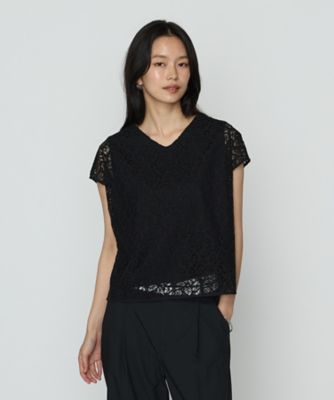 〔　ＴＡＬＬサイズ　〕　リーフ柄ラッセルレース　ブラウス（３４７３ＨＫ１４）