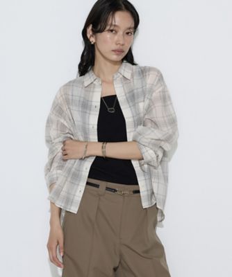 ＜COMME CA TALL (Women/大きいサイズ)＞〔　ＴＡＬＬサイズ　〕　モノトーンシアーチェック　シャツ（３４７３ＨＯ１０）