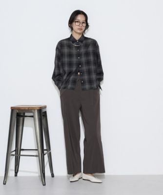 eclat掲載*Drawer*シアーチェックプザムノーカラーシャツ ドゥロワー TALLサイズ 〕 モノトーンシアーチェック シャツ