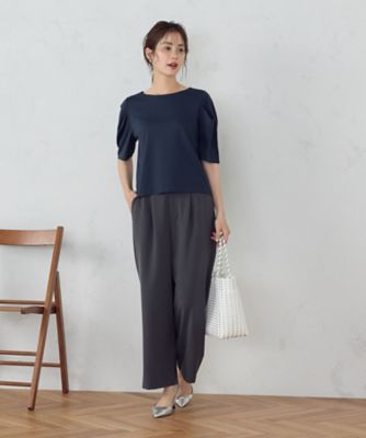 【美しいベーシックパンツ】ポリエステルレーヨンストレッチ　ワイドパンツ（３８５２ＰＩ５９）