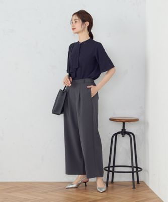 【美しいベーシックパンツ】ポリエステルレーヨンストレッチ　ワイドパンツ（３８５２ＰＩ５９）