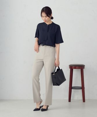 美しいベーシックパンツ】ポリエステルストレッチ セミフレアパンツ