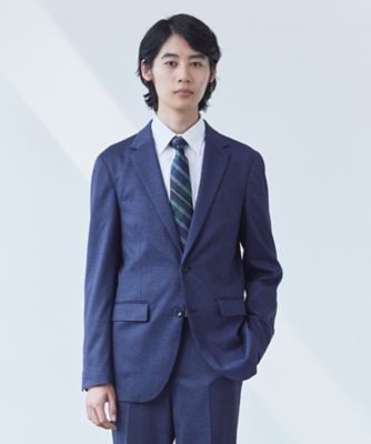 ◎美品 INHERIT スーツ デニムライク ネイビー L ジャージー L セットアップ対応】デニムライクプリントジャージー ジャケット