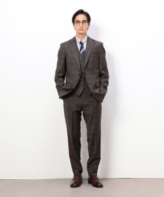 ✨新品✨ COMME CA ISM ビジネス イタリアンモデル ダークグレー L YUNSA ウインドペン／かすれチェック クラシック3ピーススーツ