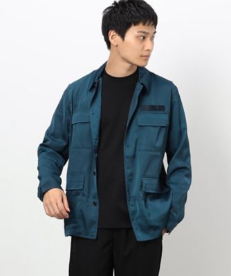 【未使用美品】ミリタリー調シャツブルゾン ブラック 9号 サテンストレッチ ミリタリーデザイン シャツブルゾン