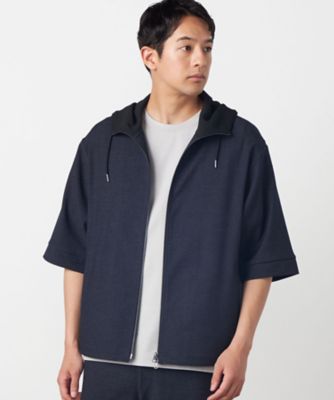 デニムライクストレッチ 5分袖フーデッドブルゾン（4722BO13