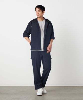 デニムライクストレッチ 5分袖フーデッドブルゾン（4722BO13