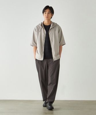 メランジポリエステル フードZIP 半袖シャツブルゾン