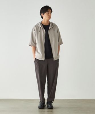 メランジポリエステル フードZIP 半袖シャツブルゾン