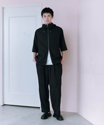 メランジポリエステル フードZIP 半袖シャツブルゾン