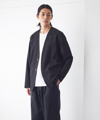 セットアップ対応】デニムライクストレッチ ノーカラージャケット