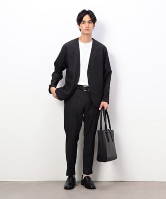 セットアップ対応】デニムライクストレッチ ノーカラージャケット