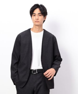 セットアップ対応】デニムライクストレッチ ノーカラージャケット