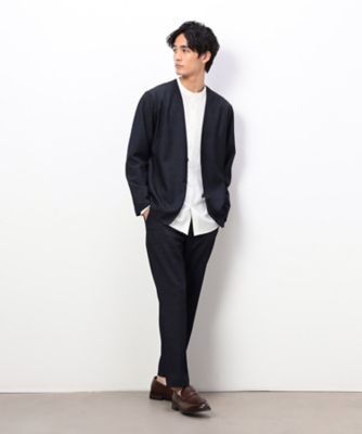 セットアップ対応】デニムライクストレッチ ノーカラージャケット