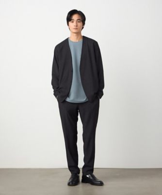 セットアップ対応】デニムライクストレッチ ノーカラージャケット