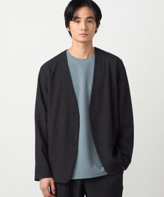 セットアップ対応】デニムライクストレッチ ノーカラージャケット