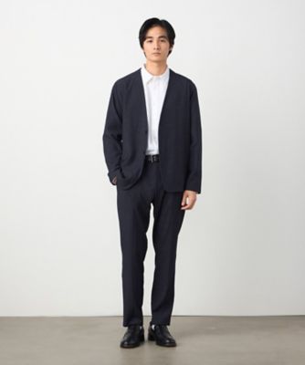 セットアップ対応】デニムライクストレッチ ノーカラージャケット