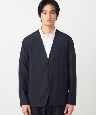 セットアップ対応】デニムライクストレッチ ノーカラージャケット