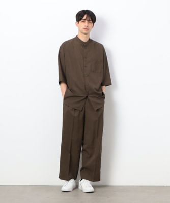 ファンクショナル リネンライク バンドカラー 七分袖シャツ