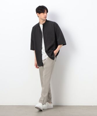 ファンクショナル　リネンライク　バンドカラー　七分袖シャツ（４７３０ＩＧ０８）