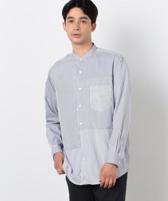 【新品】1205 バンドカラー　ストライプシャツ バンドカラーストライプシャツ《半袖》《COOL CONTACT