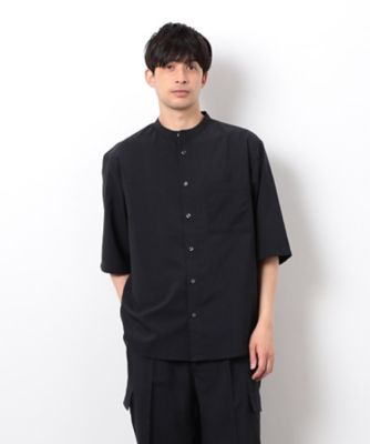【セットアップ対応】リネンライク　ポリエステル　バンドカラー　５分袖シャツ（４７３０ＩＫ０８）