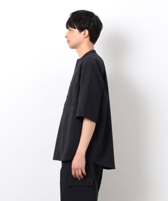 【セットアップ対応】リネンライク　ポリエステル　バンドカラー　５分袖シャツ（４７３０ＩＫ０８）