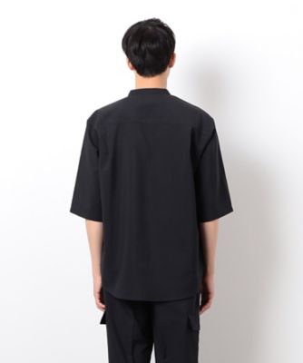【セットアップ対応】リネンライク　ポリエステル　バンドカラー　５分袖シャツ（４７３０ＩＫ０８）