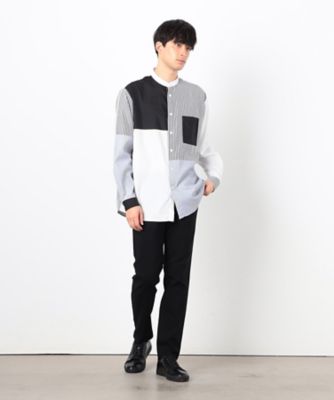 ストライプ　コンビ　バンドカラー　シャツ（４７３０ＩＫ１０）