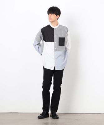 ストライプ　コンビ　バンドカラー　シャツ（４７３０ＩＫ１０）