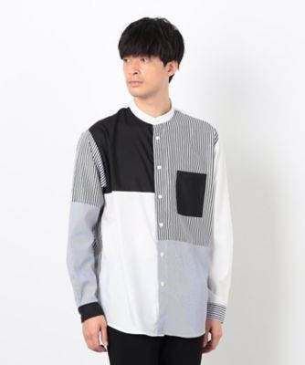 ストライプ　コンビ　バンドカラー　シャツ（４７３０ＩＫ１０）