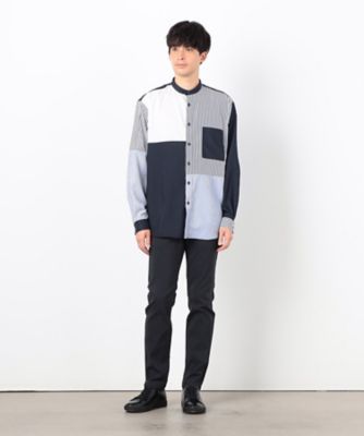 ストライプ　コンビ　バンドカラー　シャツ（４７３０ＩＫ１０）