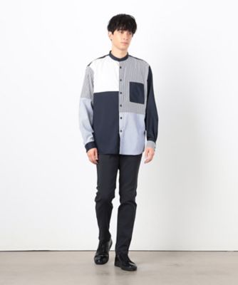 ストライプ　コンビ　バンドカラー　シャツ（４７３０ＩＫ１０）
