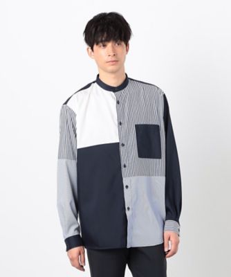 ストライプ　コンビ　バンドカラー　シャツ（４７３０ＩＫ１０）