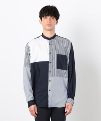 ストライプ　コンビ　バンドカラー　シャツ（４７３０ＩＫ１０）
