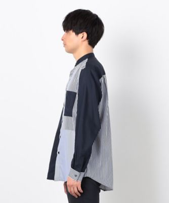 ストライプ　コンビ　バンドカラー　シャツ（４７３０ＩＫ１０）