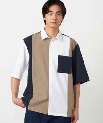 ＜COMME CA ISM (Men)＞ウールライク　ショートポイントカラー　ブロッキング　５分袖シャツ（４７３０ＩＯ０６）