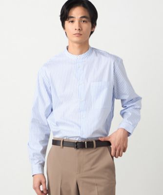 ＜COMME CA ISM (Men)＞コットンナイロン　ストレッチ　ストライプ　バンドカラーシャツ（４７３０ＩＯ１０）