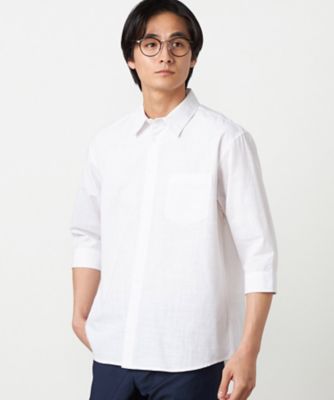 ＜COMME CA ISM (Men)＞コットンリネンシャンブレー　７分袖シャツ（４７３０ＩＯ１３）