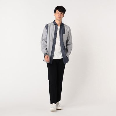 【ウォッシャブル】ストライプ×シャンブレー　コンビシャツ（４７３１ＩＡ０９）