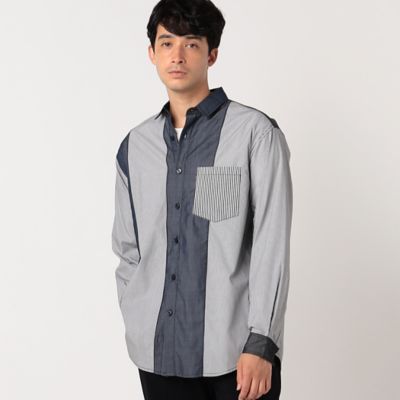 【ウォッシャブル】ストライプ×シャンブレー　コンビシャツ（４７３１ＩＡ０９）