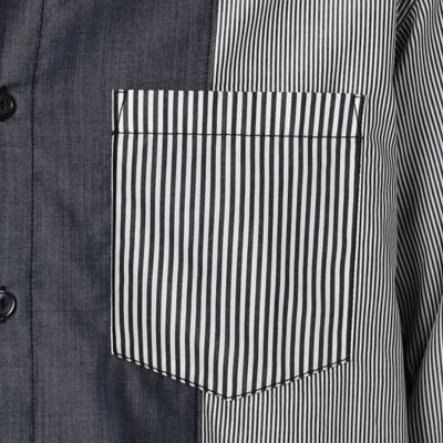 【ウォッシャブル】ストライプ×シャンブレー　コンビシャツ（４７３１ＩＡ０９）