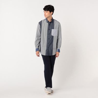 【ウォッシャブル】ストライプ×シャンブレー　コンビシャツ（４７３１ＩＡ０９）