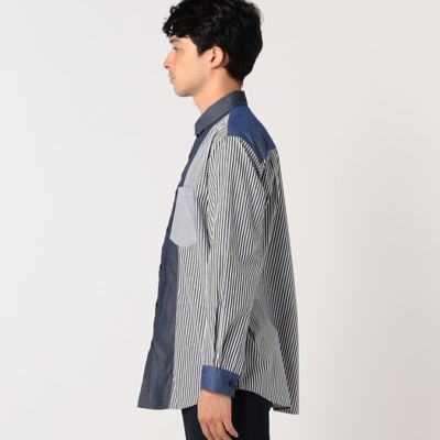 【ウォッシャブル】ストライプ×シャンブレー　コンビシャツ（４７３１ＩＡ０９）