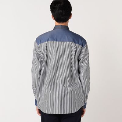 【ウォッシャブル】ストライプ×シャンブレー　コンビシャツ（４７３１ＩＡ０９）