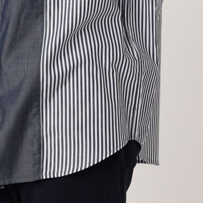 【ウォッシャブル】ストライプ×シャンブレー　コンビシャツ（４７３１ＩＡ０９）