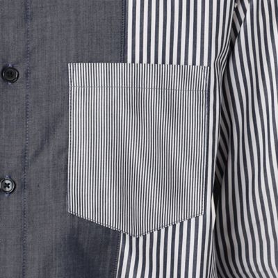 【ウォッシャブル】ストライプ×シャンブレー　コンビシャツ（４７３１ＩＡ０９）