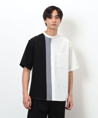 COMME CA ISM (Men)/コムサイズム ウールライク　バンドカラーブロッキング半袖シャツ（４７３３ＩＭ１１）